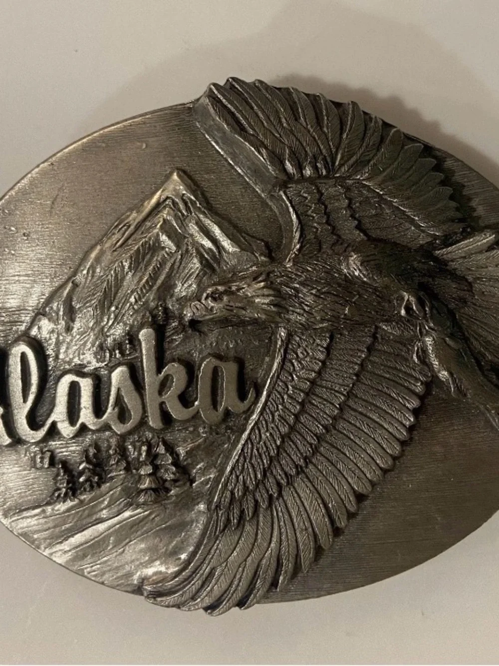 Siskiyou Vintage 1990 90s Alaska Pewter Men Oval Belt Buckle Western Made In USA